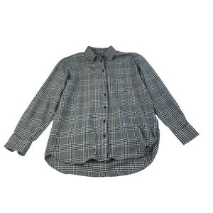 GAP Women's Big Shirt Flannel Small Black White Glen Plaid Oversized Button Down